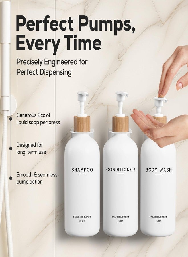 Brighter Barns White Shampoo and Conditioner Dispenser Set Wall Mounted by Brighter Barns - Shower Dispenser 3 Chamber No Drill - Refillable Shampoo and Conditioner Bottles for Shower Wall in Airbnb, Hotel (White) - Image 4